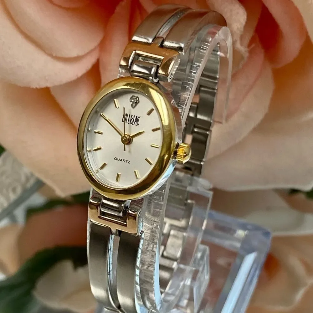 Vintage Bill Blass Diamond Accented Oval Dial Tri-Color Bracelet Watch